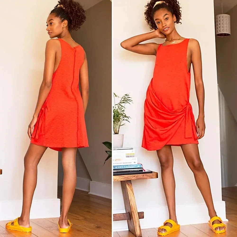 Free People Beach Feelin It Mini Dress Large burnt orange 100% cotton‎ boho wrap - Picture 14 of 14